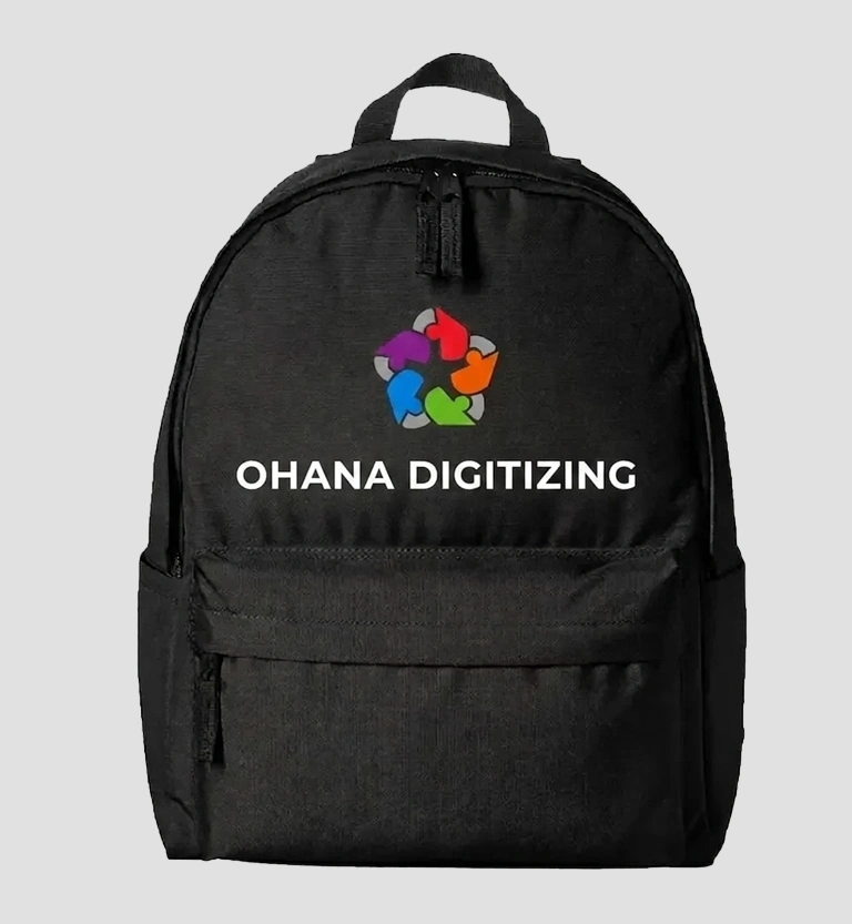 Backpack with Ohana Digitizing logo embroidered