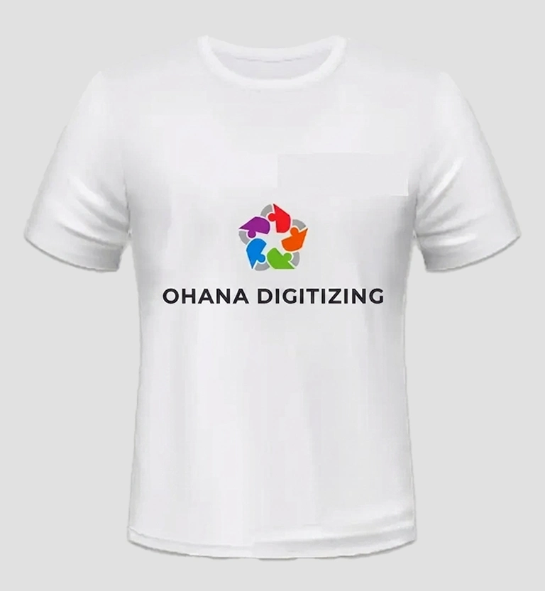 Ohana Digitizing logo embroidered on a t shirt